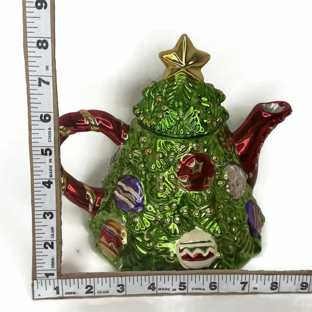 Vintage Allure 1998 Ceramic Metallic Glazed Christmas Tree Teapot